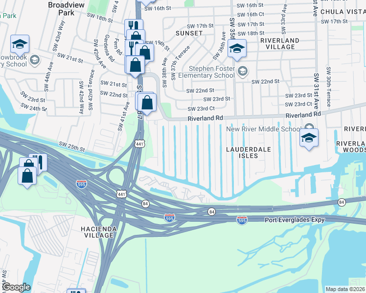 map of restaurants, bars, coffee shops, grocery stores, and more near 2518 Southwest 37th Terrace in Fort Lauderdale