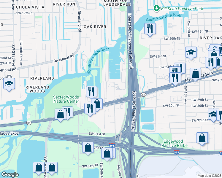 map of restaurants, bars, coffee shops, grocery stores, and more near 2500 Southwest 22nd Terrace in Fort Lauderdale