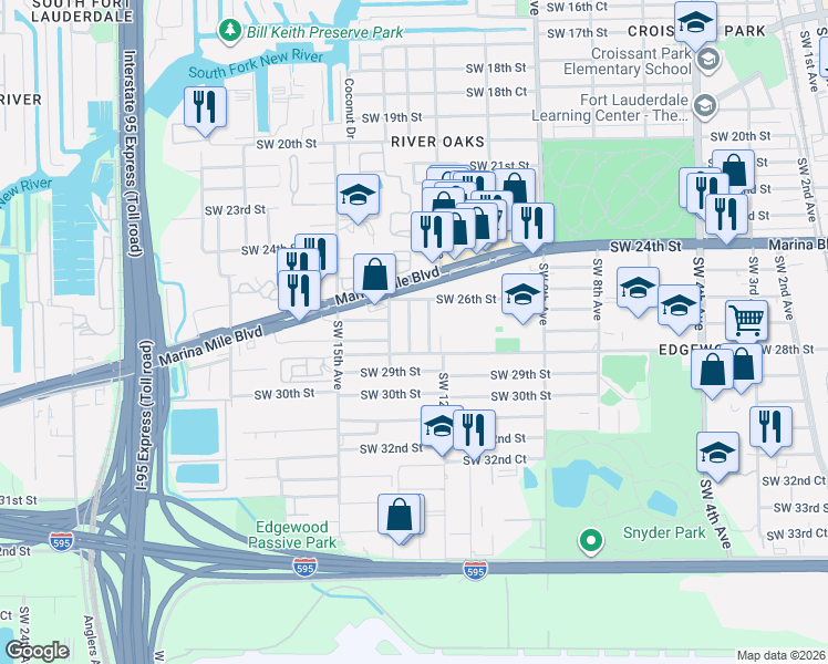 map of restaurants, bars, coffee shops, grocery stores, and more near 2644 Southwest 14th Avenue in Fort Lauderdale