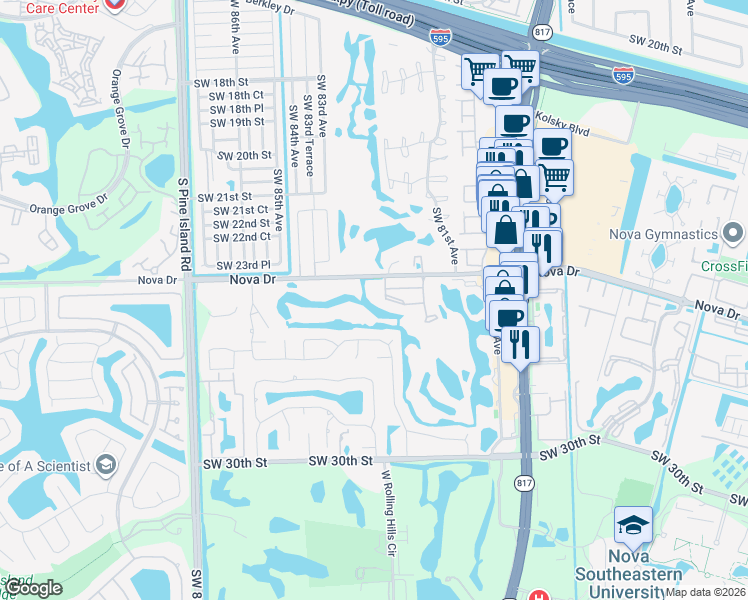 map of restaurants, bars, coffee shops, grocery stores, and more near 2451 Southwest 82nd Avenue in Davie