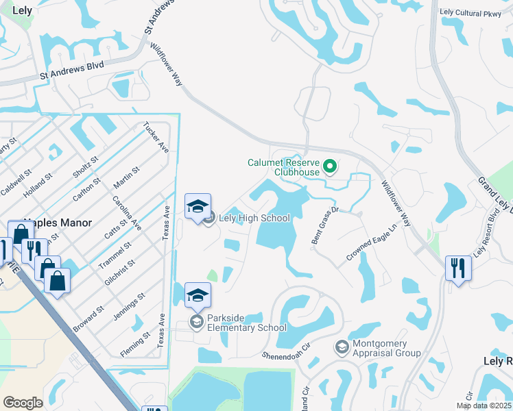 map of restaurants, bars, coffee shops, grocery stores, and more near 6185 Bunker Place in Naples