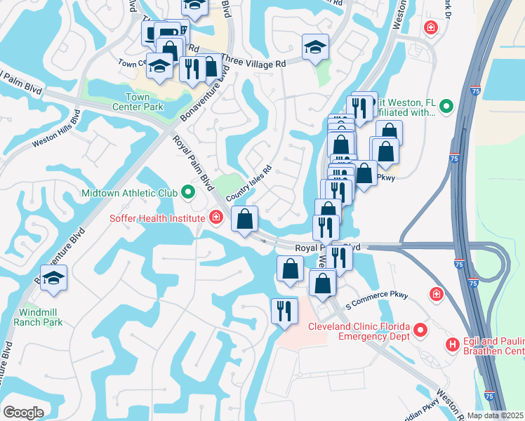 map of restaurants, bars, coffee shops, grocery stores, and more near 2330 Columbia in Weston