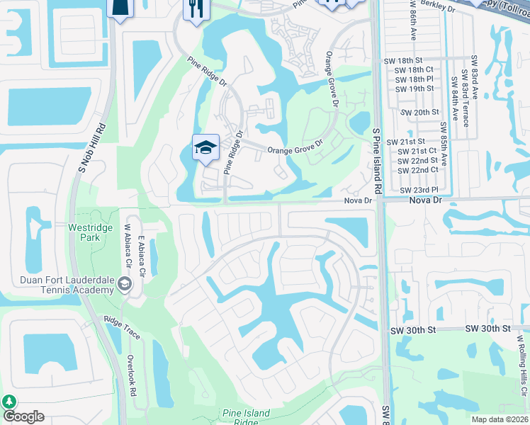 map of restaurants, bars, coffee shops, grocery stores, and more near 2640 Millwood Court in Davie