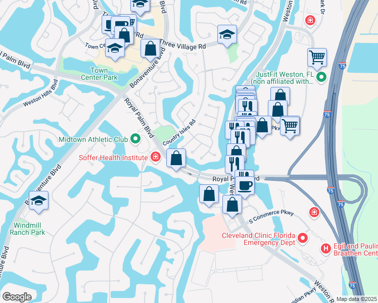 map of restaurants, bars, coffee shops, grocery stores, and more near 2330 Columbia in Weston