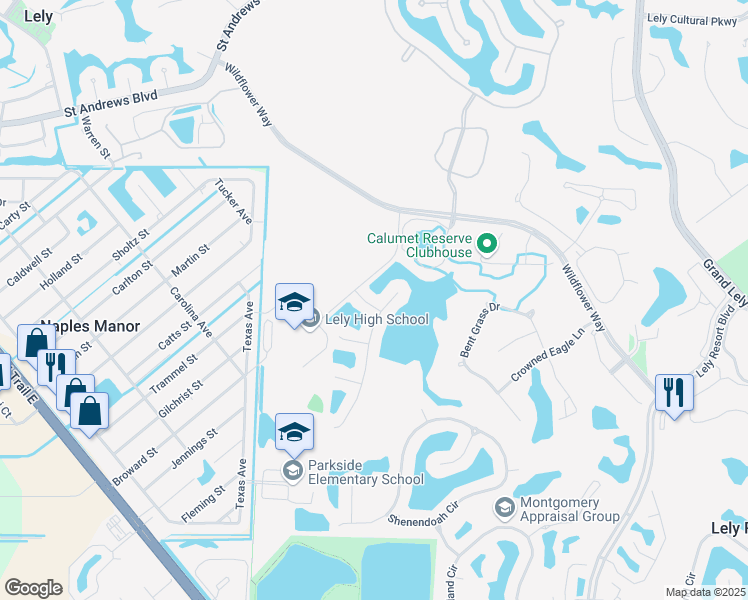 map of restaurants, bars, coffee shops, grocery stores, and more near 6185 Bunker Place in Naples