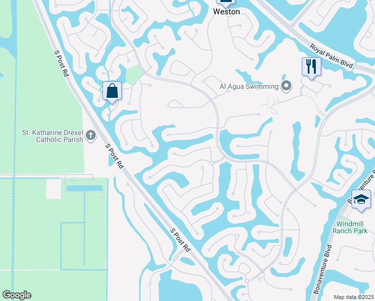 map of restaurants, bars, coffee shops, grocery stores, and more near 2664 Edgewater Drive in Weston