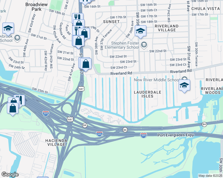 map of restaurants, bars, coffee shops, grocery stores, and more near 2518 Southwest 37th Terrace in Fort Lauderdale