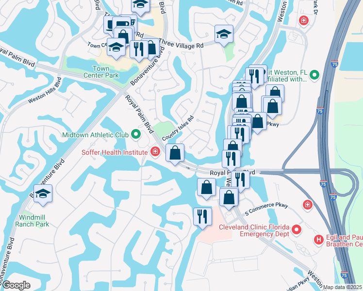 map of restaurants, bars, coffee shops, grocery stores, and more near 2330 Columbia in Weston