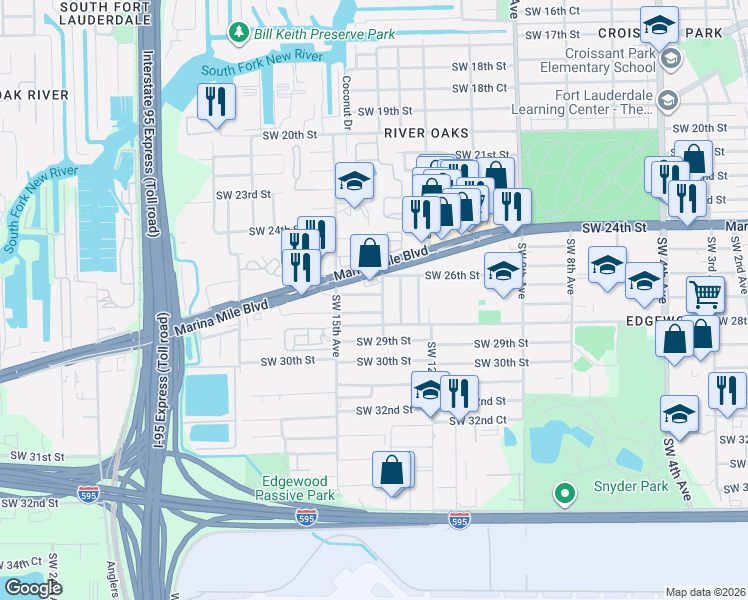 map of restaurants, bars, coffee shops, grocery stores, and more near 2644 Southwest 14th Avenue in Fort Lauderdale