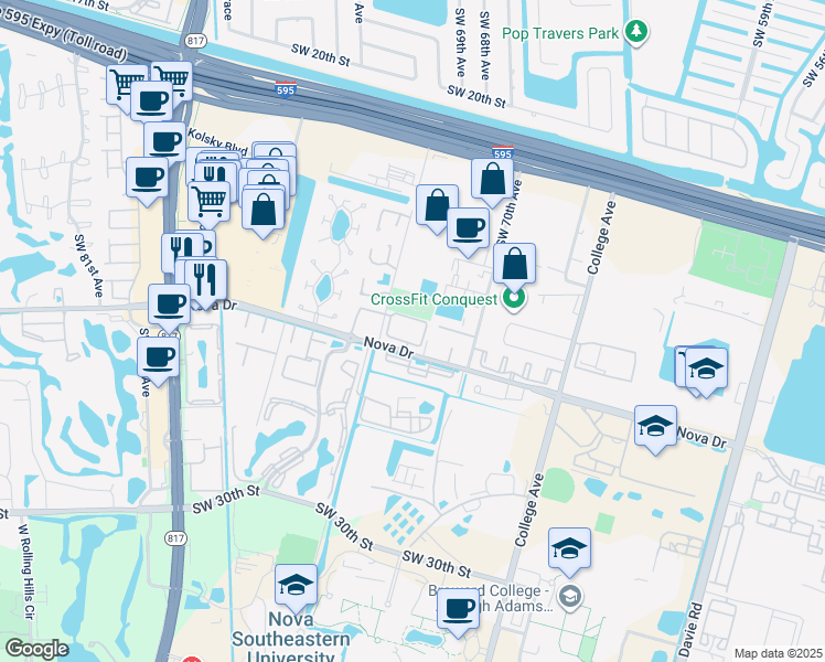map of restaurants, bars, coffee shops, grocery stores, and more near 7085 Nova Drive in Davie