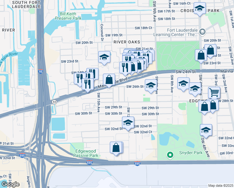 map of restaurants, bars, coffee shops, grocery stores, and more near 2644 Southwest 14th Avenue in Fort Lauderdale