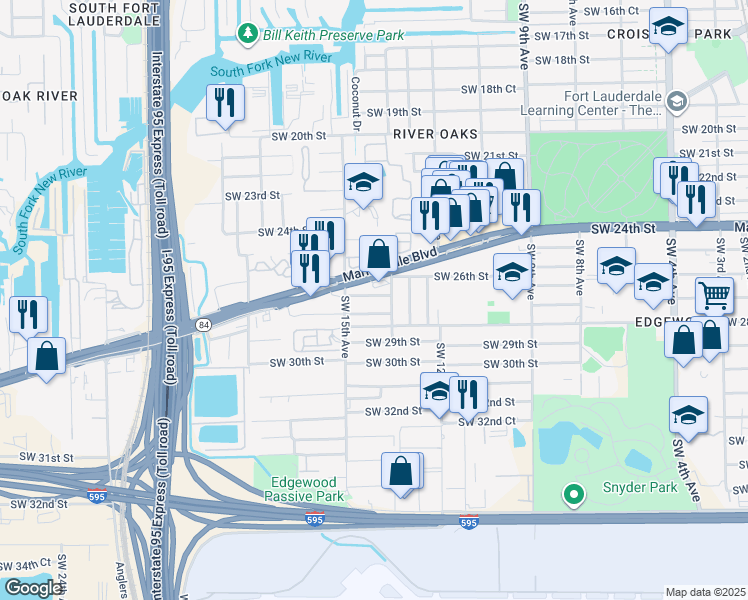 map of restaurants, bars, coffee shops, grocery stores, and more near 1427 Southwest 27th Court in Fort Lauderdale