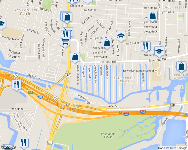 map of restaurants, bars, coffee shops, grocery stores, and more near 2518 Southwest 37th Terrace in Fort Lauderdale