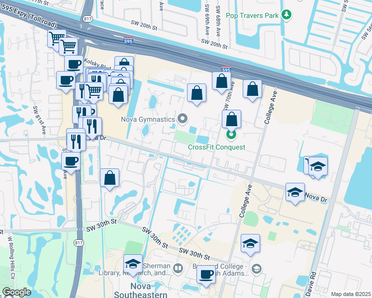 map of restaurants, bars, coffee shops, grocery stores, and more near 7085 Nova Drive in Davie