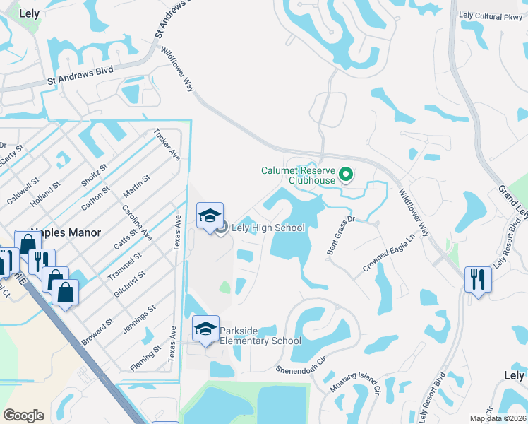 map of restaurants, bars, coffee shops, grocery stores, and more near 6185 Bunker Place in Naples
