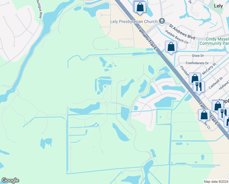 map of restaurants, bars, coffee shops, grocery stores, and more near 9447 Piacere Way in Naples