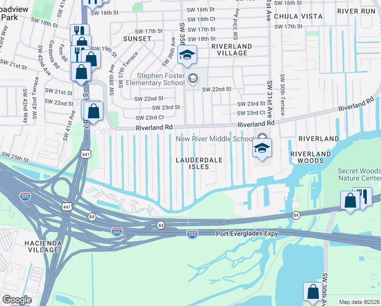 map of restaurants, bars, coffee shops, grocery stores, and more near 2519 Gulfstream Lane in Fort Lauderdale