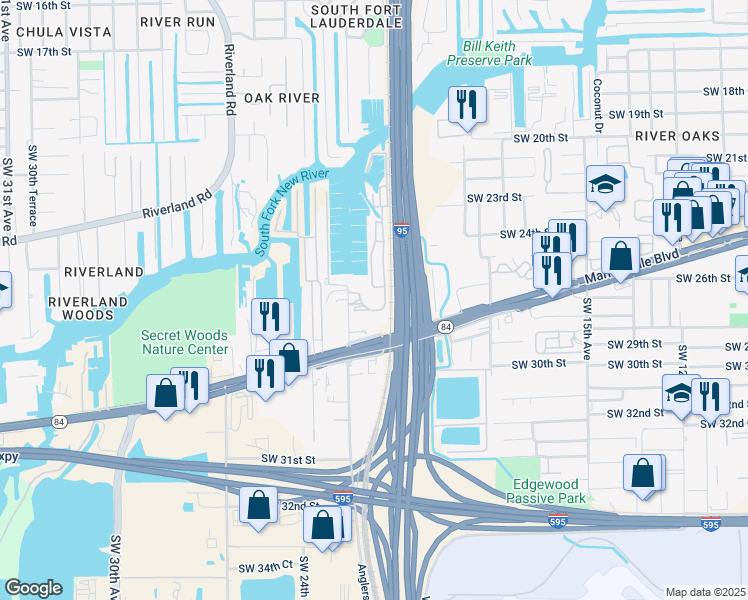 map of restaurants, bars, coffee shops, grocery stores, and more near 2600 Marina Bay Drive East in Fort Lauderdale