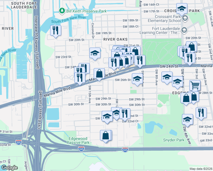 map of restaurants, bars, coffee shops, grocery stores, and more near 2644 Southwest 14th Avenue in Fort Lauderdale