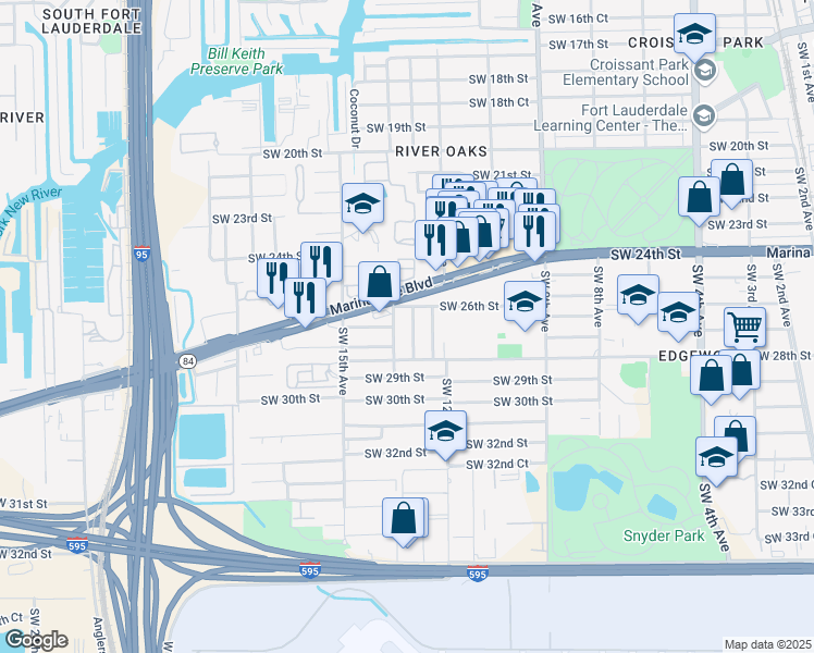 map of restaurants, bars, coffee shops, grocery stores, and more near 2644 Southwest 14th Avenue in Fort Lauderdale