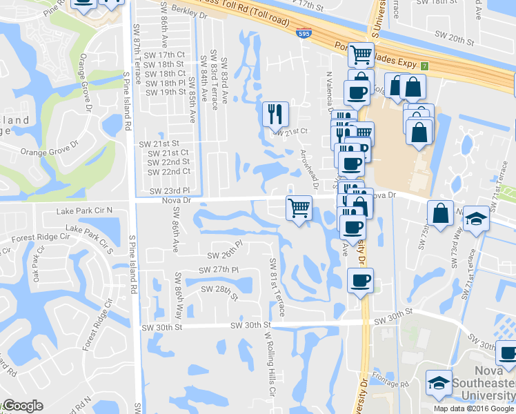 map of restaurants, bars, coffee shops, grocery stores, and more near 2451 Southwest 82nd Avenue in Davie