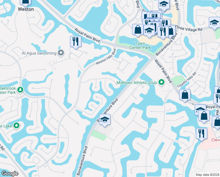 map of restaurants, bars, coffee shops, grocery stores, and more near 2645 Nelson Court in Weston