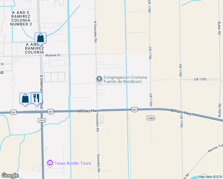 map of restaurants, bars, coffee shops, grocery stores, and more near 639 Gonzalez Road in Weslaco