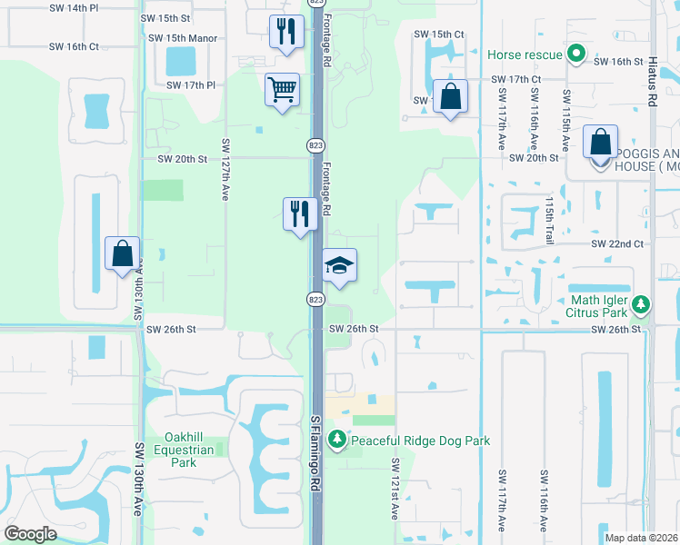 map of restaurants, bars, coffee shops, grocery stores, and more near 2550 South Flamingo Road in Davie