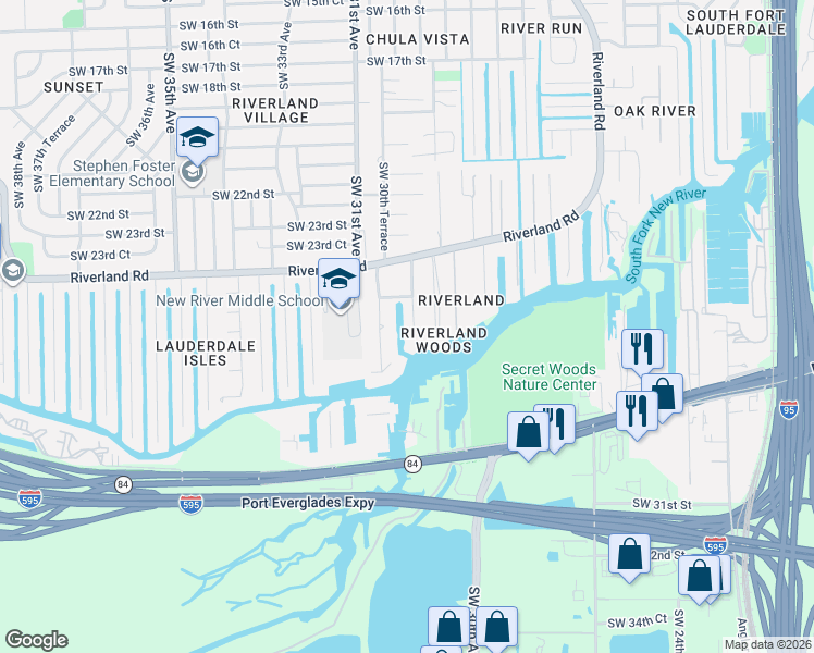 map of restaurants, bars, coffee shops, grocery stores, and more near 2595 Southwest 30th Avenue in Fort Lauderdale
