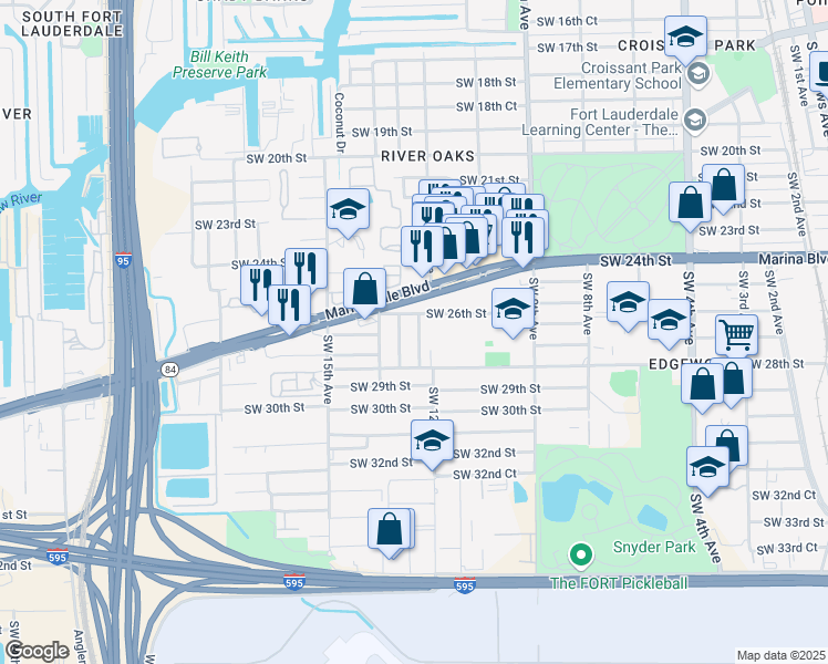 map of restaurants, bars, coffee shops, grocery stores, and more near 2660 Southwest 12th Terrace in Fort Lauderdale