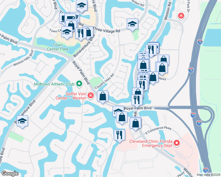 map of restaurants, bars, coffee shops, grocery stores, and more near 2290 Columbia in Weston