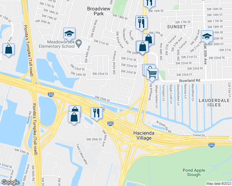 map of restaurants, bars, coffee shops, grocery stores, and more near 2436 Southwest 42nd Avenue in Fort Lauderdale