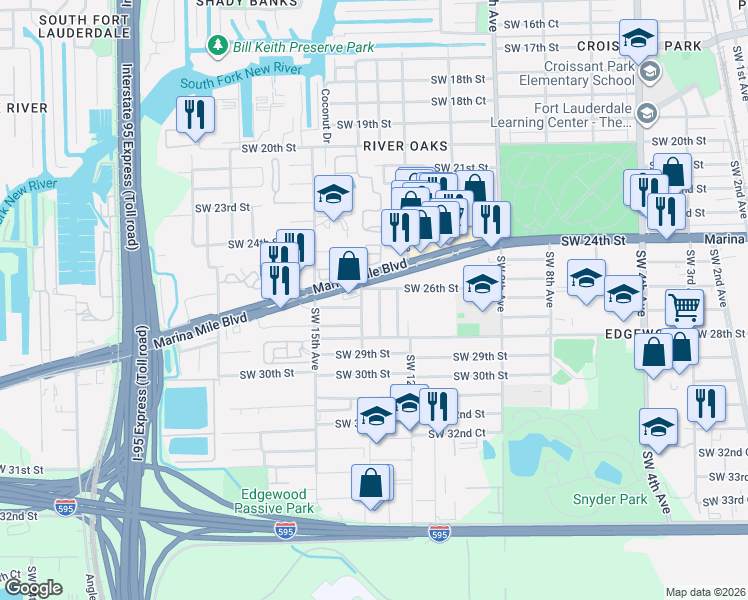 map of restaurants, bars, coffee shops, grocery stores, and more near in Fort Lauderdale