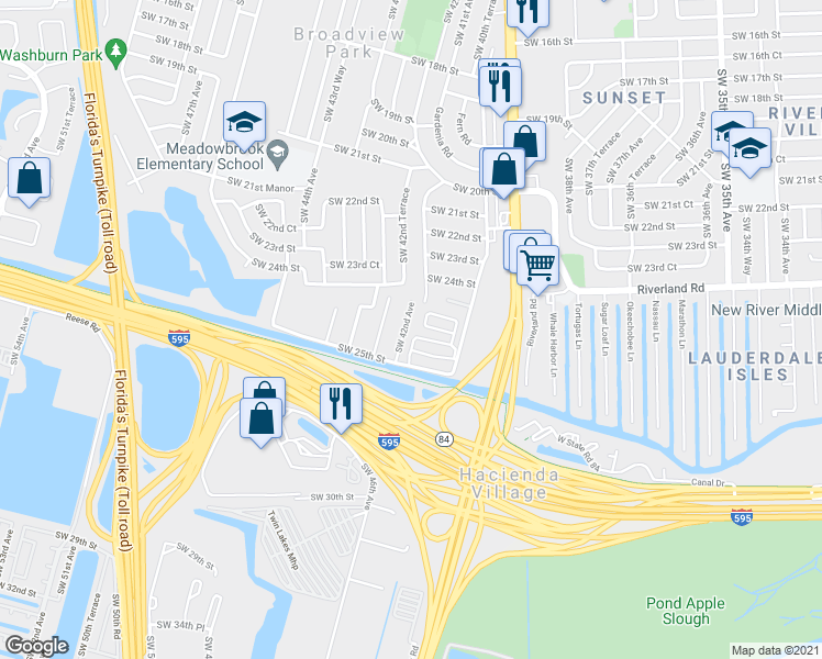 map of restaurants, bars, coffee shops, grocery stores, and more near 2406 Southwest 42nd Avenue in Fort Lauderdale