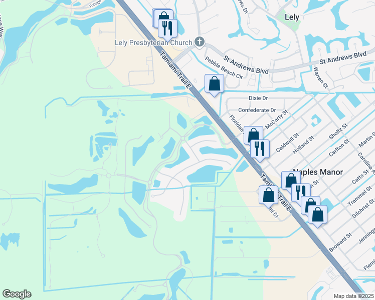 map of restaurants, bars, coffee shops, grocery stores, and more near 9113 Prima Way in Naples