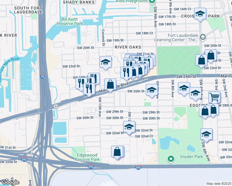 map of restaurants, bars, coffee shops, grocery stores, and more near in Fort Lauderdale