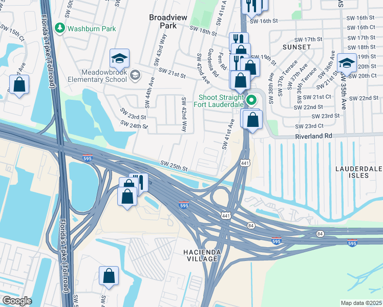 map of restaurants, bars, coffee shops, grocery stores, and more near 2406 Southwest 42nd Avenue in Fort Lauderdale