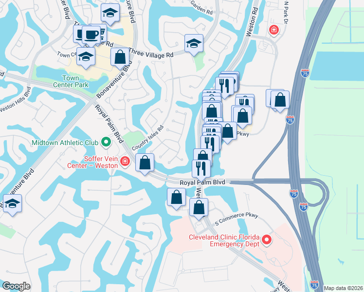 map of restaurants, bars, coffee shops, grocery stores, and more near 2230 Tallahassee in Weston