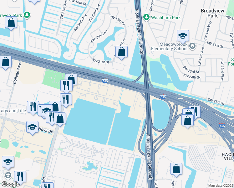 map of restaurants, bars, coffee shops, grocery stores, and more near 1500 Reese Road in Davie