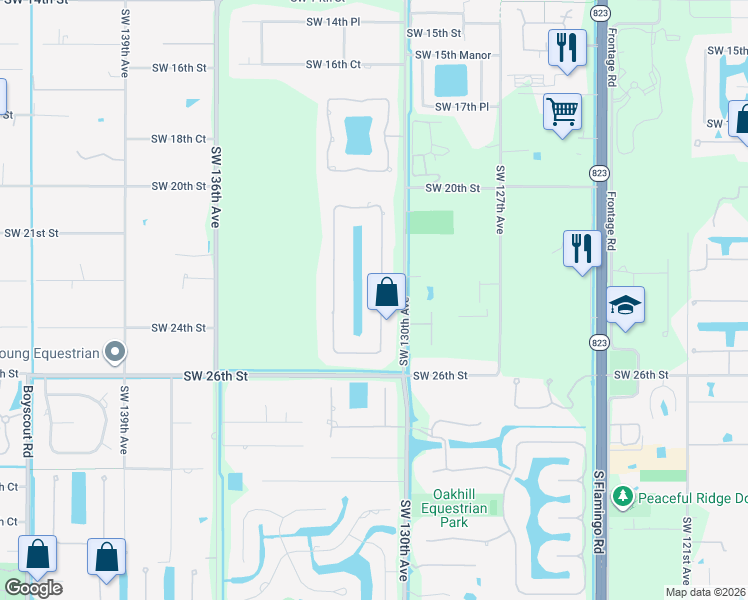 map of restaurants, bars, coffee shops, grocery stores, and more near 2311 Southwest 131st Terrace in Davie