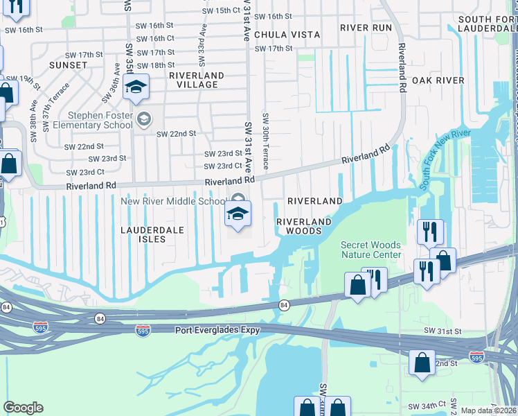 map of restaurants, bars, coffee shops, grocery stores, and more near 2515 Southwest 30th Terrace in Fort Lauderdale