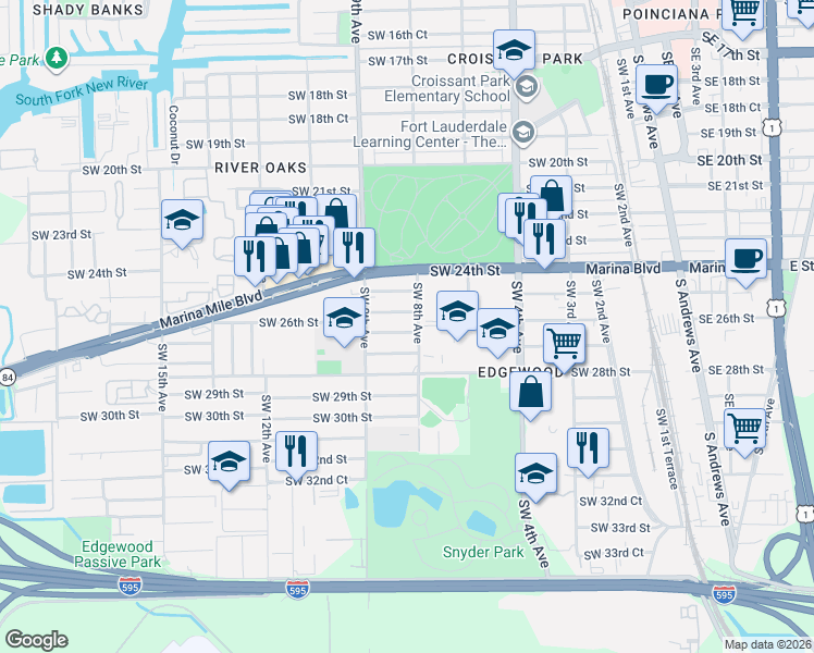 map of restaurants, bars, coffee shops, grocery stores, and more near 800 Southwest 26th Street in Fort Lauderdale