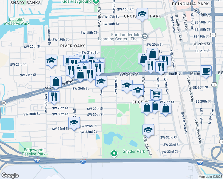 map of restaurants, bars, coffee shops, grocery stores, and more near 800 Southwest 26th Street in Fort Lauderdale