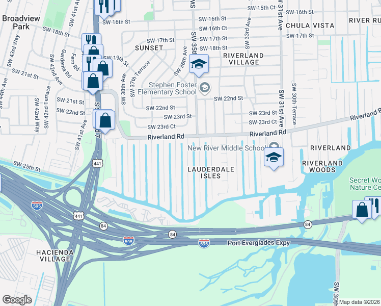 map of restaurants, bars, coffee shops, grocery stores, and more near 2425 Gulfstream Lane in Fort Lauderdale