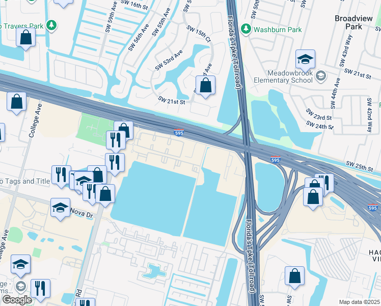 map of restaurants, bars, coffee shops, grocery stores, and more near 1500 Reese Road in Davie