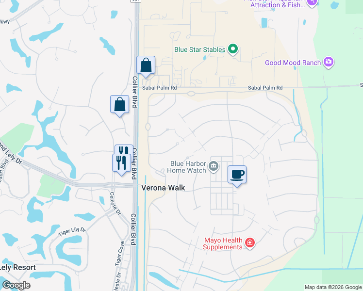 map of restaurants, bars, coffee shops, grocery stores, and more near 7299 Carducci Court in Naples