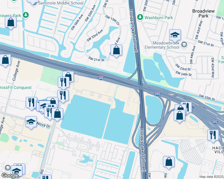 map of restaurants, bars, coffee shops, grocery stores, and more near 5700 Reese Road in Davie