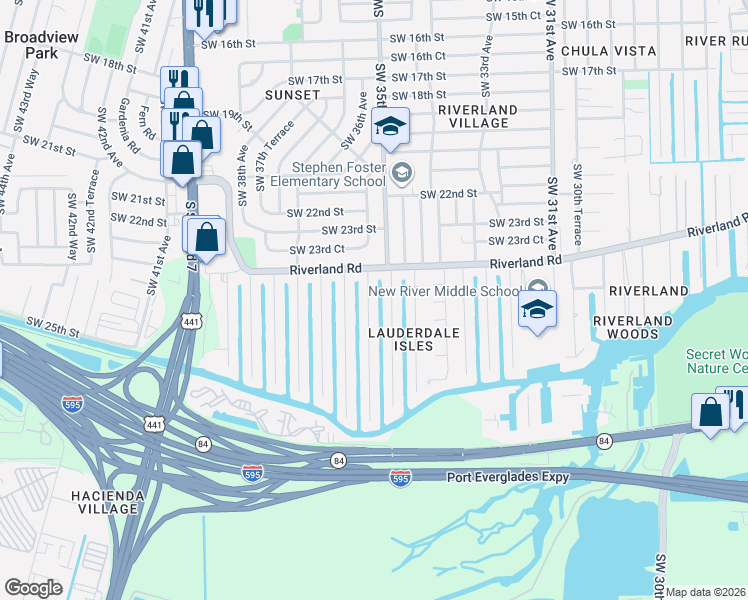 map of restaurants, bars, coffee shops, grocery stores, and more near 2425 Gulfstream Lane in Fort Lauderdale