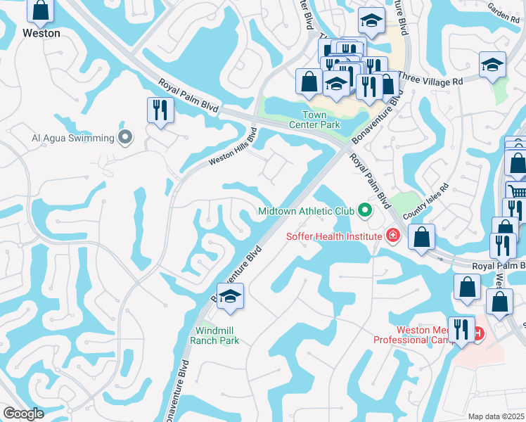 map of restaurants, bars, coffee shops, grocery stores, and more near 2682 Palmer Place in Weston