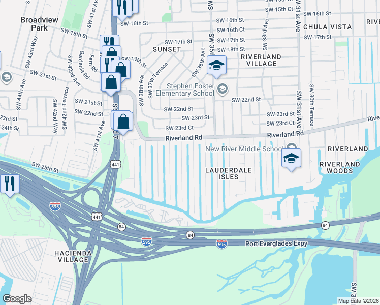 map of restaurants, bars, coffee shops, grocery stores, and more near 2418 Marathon Lane in Fort Lauderdale